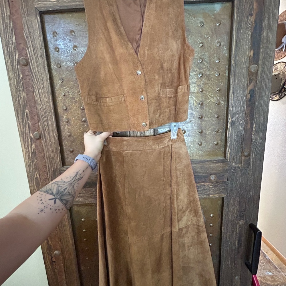 Silverado Brown Suede Vest and Skirt Set